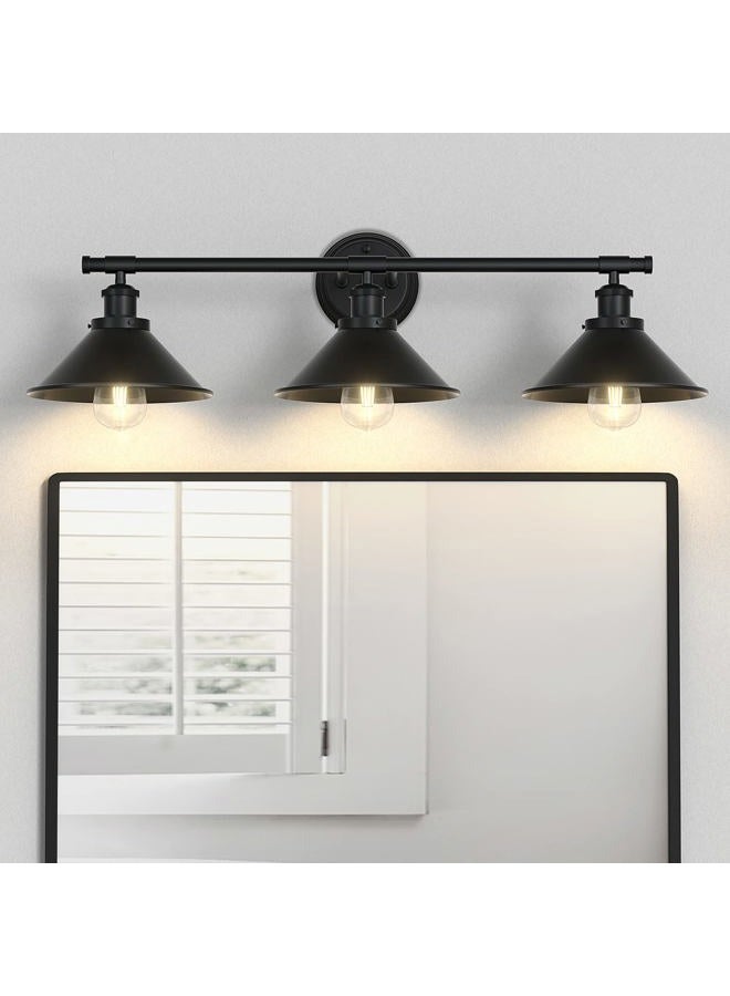 Licperron 3-Light Black Bathroom Vanity Light Fixtures Over Mirror, Farmhouse Vanity Wall Sconce Lighting with Metal Shade, Indoor Wall Mounted Lamp for Bathroom Mirror Cabinet Living Room - Image 1