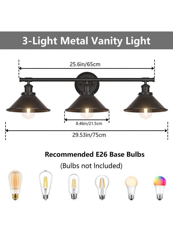 Licperron 3-Light Black Bathroom Vanity Light Fixtures Over Mirror, Farmhouse Vanity Wall Sconce Lighting with Metal Shade, Indoor Wall Mounted Lamp for Bathroom Mirror Cabinet Living Room - Image 2
