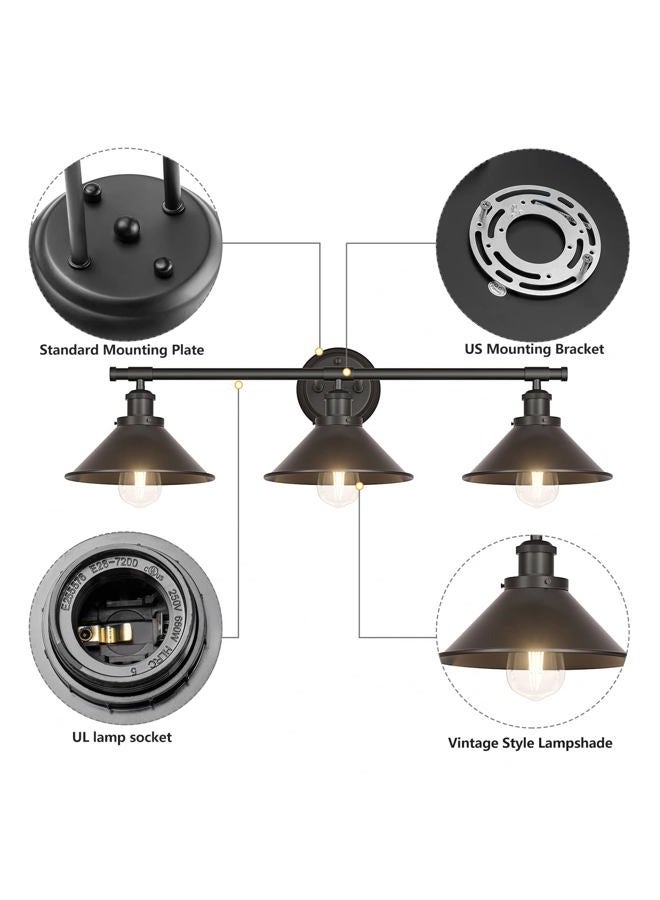 Licperron 3-Light Black Bathroom Vanity Light Fixtures Over Mirror, Farmhouse Vanity Wall Sconce Lighting with Metal Shade, Indoor Wall Mounted Lamp for Bathroom Mirror Cabinet Living Room - Image 3