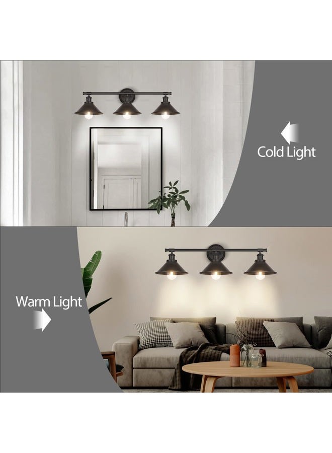Licperron 3-Light Black Bathroom Vanity Light Fixtures Over Mirror, Farmhouse Vanity Wall Sconce Lighting with Metal Shade, Indoor Wall Mounted Lamp for Bathroom Mirror Cabinet Living Room - Image 4