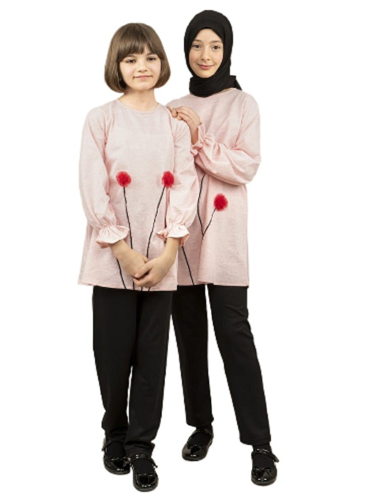 Lamora High quality floral embroidered long sweater Tunic for girls for spring Pink - Image 1