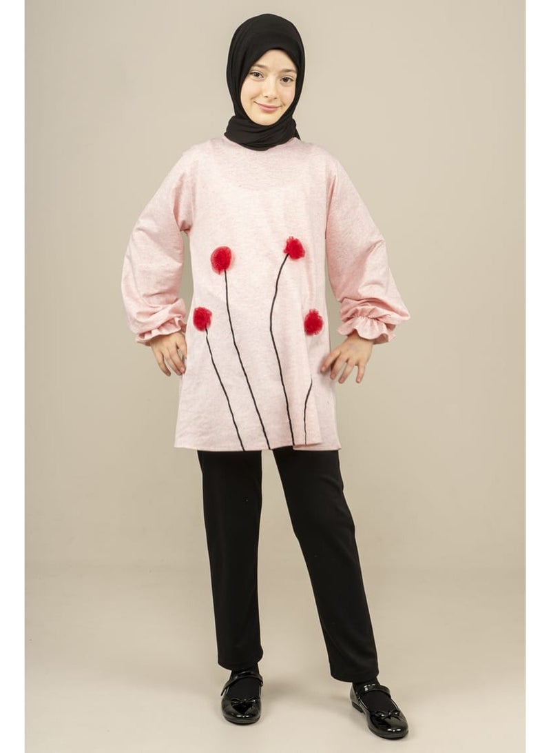 Lamora High quality floral embroidered long sweater Tunic for girls for spring Pink - Image 2