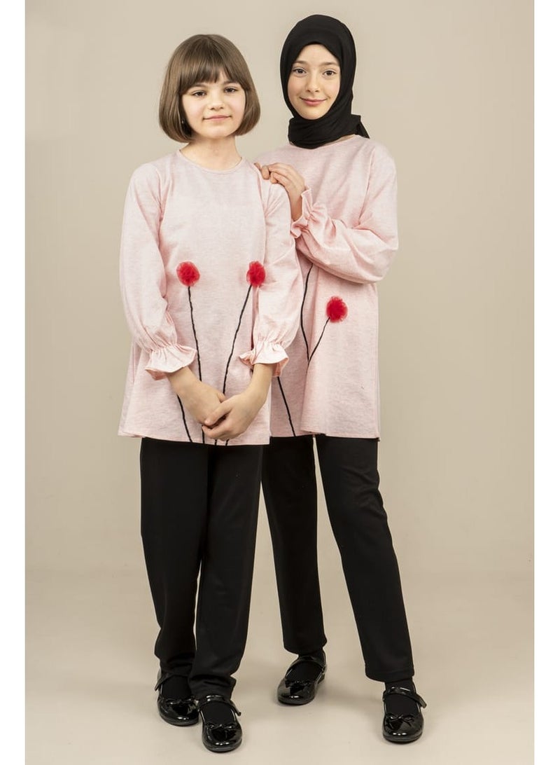 Lamora High quality floral embroidered long sweater Tunic for girls for spring Pink - Image 3