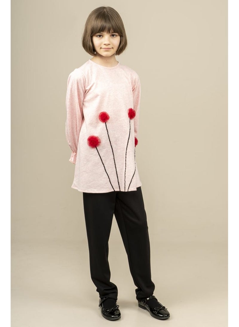 Lamora High quality floral embroidered long sweater Tunic for girls for spring Pink - Image 4
