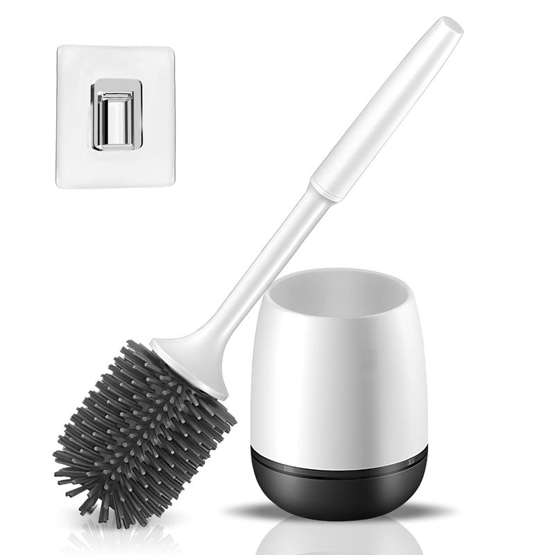 DISHIV Silicone Toilet Brush with Holder Wall Mounted Free Stand Long Handle Bathroom Sleek Toilet Bowl Cleaner Brush with Stand Pot Commode Bathroom Floor Cleaning Scrubber Brushes