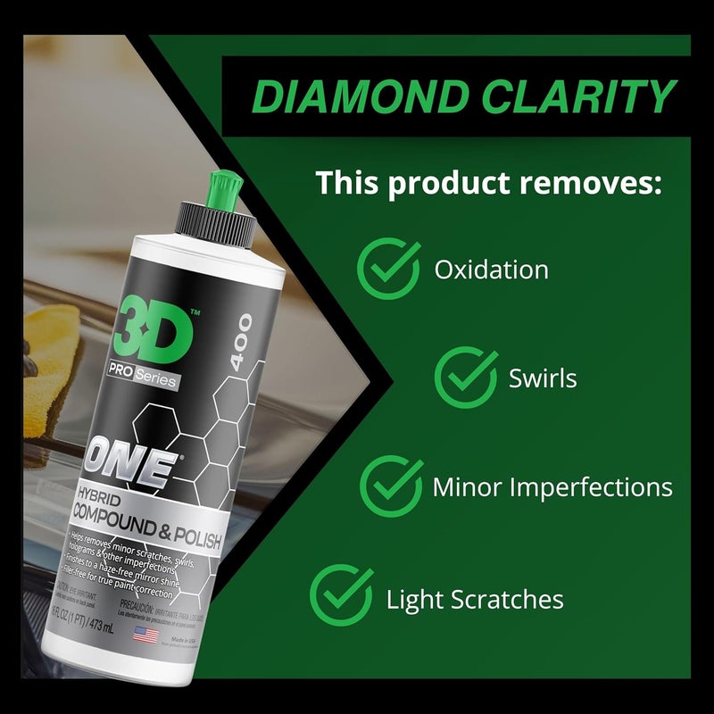 3D One Car Scratch & Swirl Remover Hybrid Rubbing Compound & Polish Buffing Compound for True Paint Correction 8oz Made in USA - Image 3