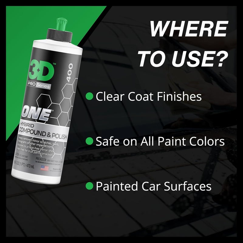 3D One Car Scratch & Swirl Remover Hybrid Rubbing Compound & Polish Buffing Compound for True Paint Correction 8oz Made in USA - Image 5
