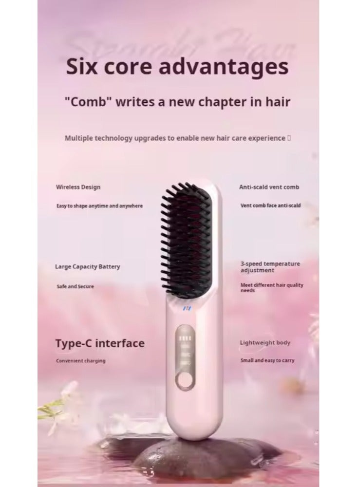 Mini Electric Hair Brush Iron Straightener Portable USB, Cordless Hair Brush - Image 4