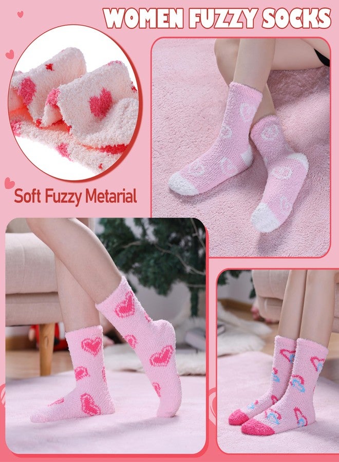 LINEMIN Womens Fuzzy Socks Cozy Fluffy Winter Slipper Warm Thick Fleece Soft Home Sleeping Socks, Pink Mixing Heart, One size - Image 3