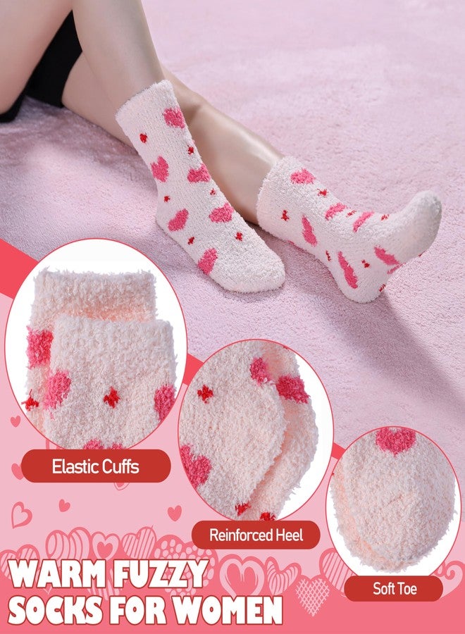 LINEMIN Womens Fuzzy Socks Cozy Fluffy Winter Slipper Warm Thick Fleece Soft Home Sleeping Socks, Pink Mixing Heart, One size - Image 5