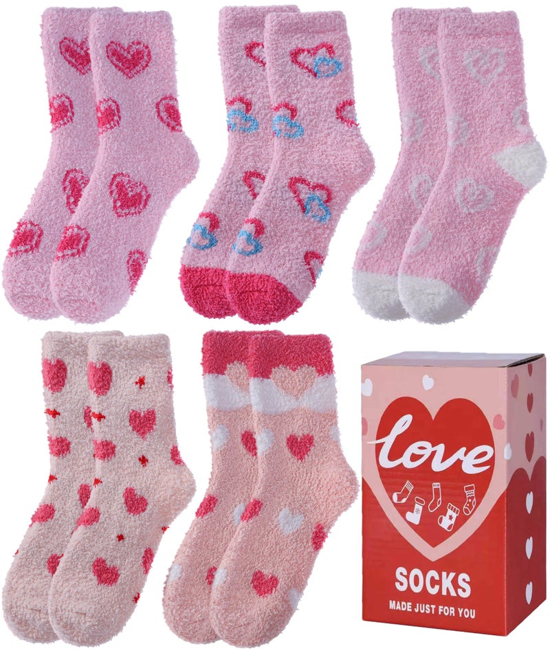 LINEMIN Womens Fuzzy Socks Cozy Fluffy Winter Slipper Warm Thick Fleece Soft Home Sleeping Socks, Pink Mixing Heart, One size - Image 1