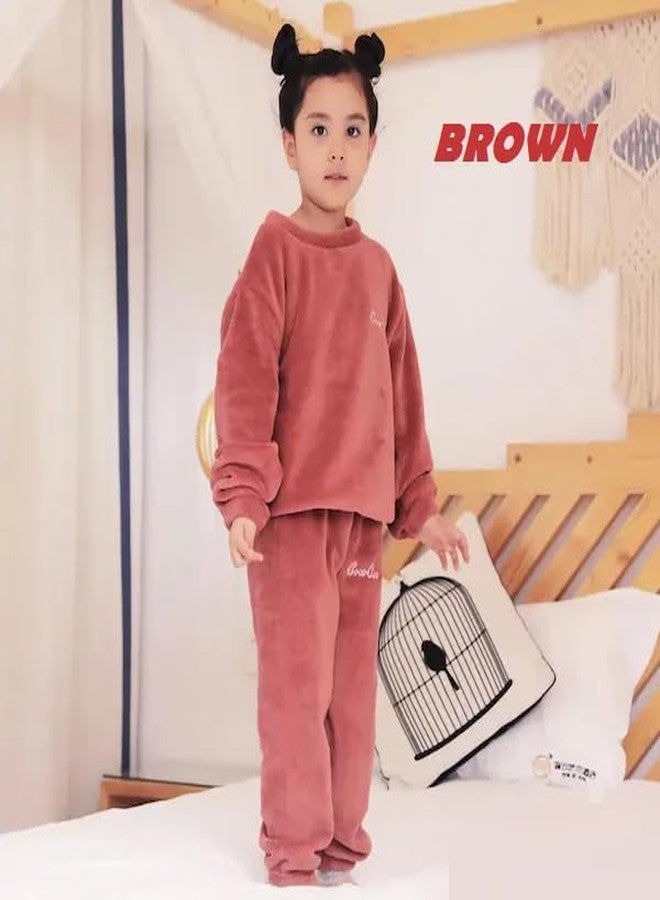 IKKAI!! ® Unisex Boys & Girls Fleece Fashionable Winter Set - Fashionable Sweatshirt & Pants OutfitPack of 1 (BROWN, L) - Image 2