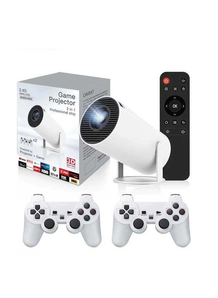 بلو فاير بروجكتور الألعاب M300 Max بدقة HD مع وحدتي تحكم لاسلكية – جهاز ألعاب ريترو محمول بتقنية Plug-and-Play مع ألعاب مدمجة وتشغيل الوسائط المتعددة ودعم HDMI وUSB | جهاز عرض منزلي للأفلام والألعاب العائلية والسفر - Image 1