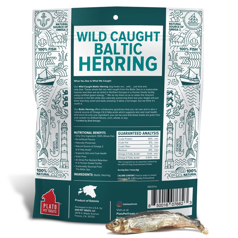 PLATO Pet Treats Fish Dog Treats - Air-Dried, Single Ingredient Dog Treat - with Omega 3 & 6 Fatty Acids to Support Skin and Coat - 100% Whole Fish - Wild Caught Baltic Herring Dog Treats - 8.5 oz - Image 2