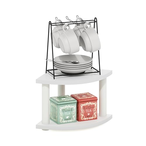 Furinno TurnNTube Kitchen Countertop Organizer 2Tier Corner Countertop Organizer Shelf Corner Shelf for Kitchen Pantry Organizers and Storage White