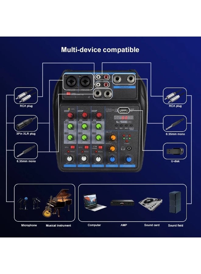 BOMGE A4G Digital Audio Mixer with Bluetooth 5.0 USB 48V Phantom Power for Recording Streaming Podcasting and Karaoke - Image 5