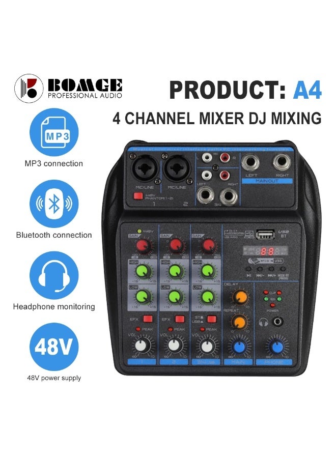 BOMGE A4G Digital Audio Mixer with Bluetooth 5.0 USB 48V Phantom Power for Recording Streaming Podcasting and Karaoke - Image 2