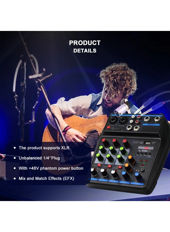 BOMGE A4G Digital Audio Mixer with Bluetooth 5.0 USB 48V Phantom Power for Recording Streaming Podcasting and Karaoke - Image 3