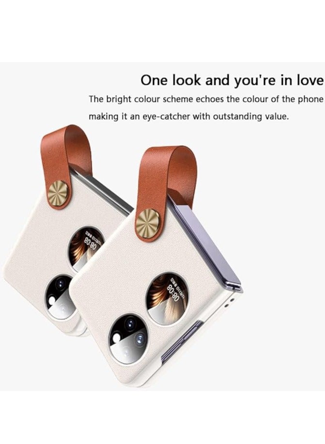 عام الغلاف متوافق مع هاتف Huawei P50 Pocket، مصنوع من جلد PU + PC صلب مع حزام معصم متين ونحيف بشكل مبتكر. - Image 3