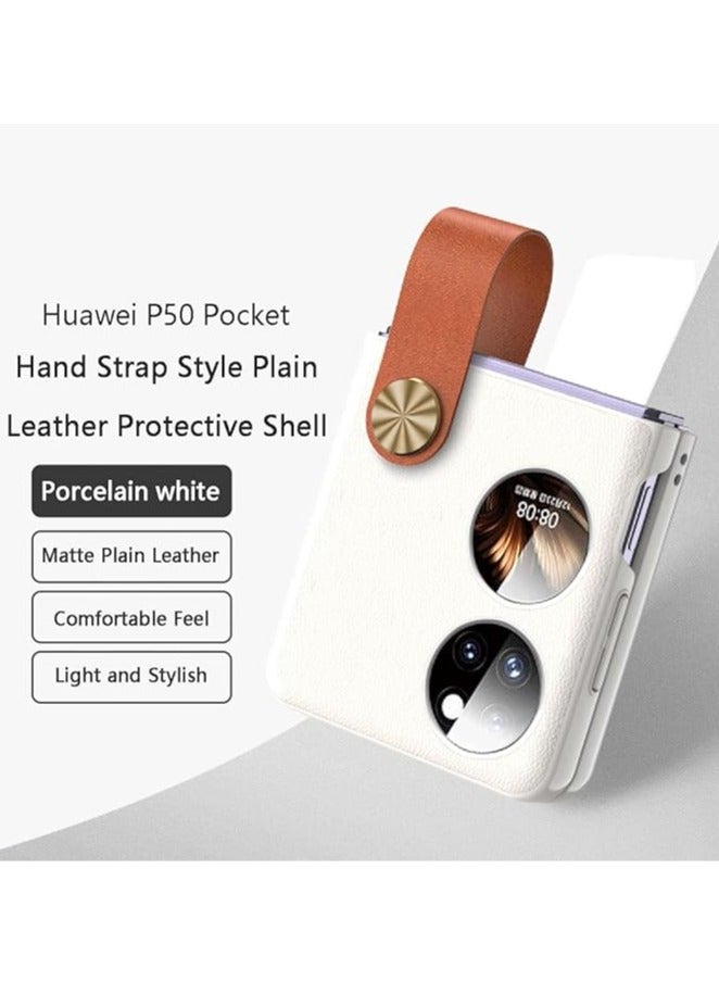عام الغلاف متوافق مع هاتف Huawei P50 Pocket، مصنوع من جلد PU + PC صلب مع حزام معصم متين ونحيف بشكل مبتكر. - Image 2