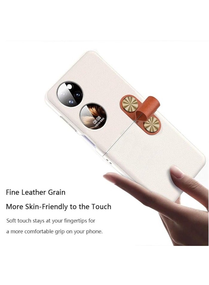 عام الغلاف متوافق مع هاتف Huawei P50 Pocket، مصنوع من جلد PU + PC صلب مع حزام معصم متين ونحيف بشكل مبتكر. - Image 4