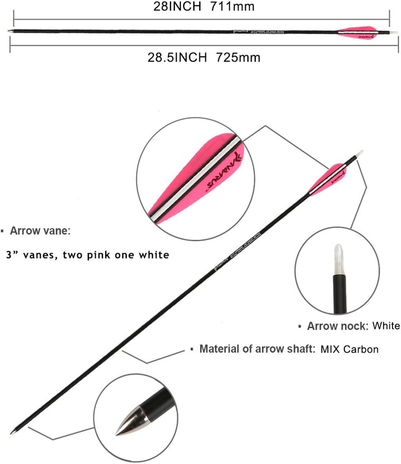 PANDARUS Archery Carbon Arrows 28-Inch Safety Beginner's Target Practice for Compound & Recuve Bow - (Pack of 12) - Image 5