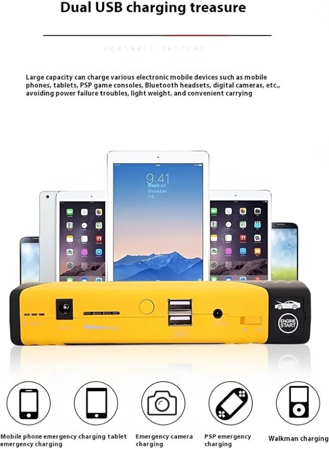 Portable Car Jump Starter Power Bank with Dual USB, Emergency Hammer, Multi-Mode LED Light for Diesel & Gasoline Vehicle Battery Support - Image 4