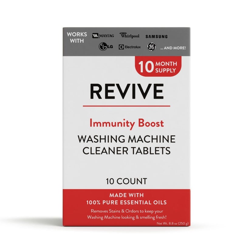 REVIVEEO Immunity Boost Washing Machine Cleaner Tablets 10ct by Revive Essential Oils - 10 Month Supply, Synthetic Fragrance Free, Stain & Odor Fighting, Essential Oils - Image 1