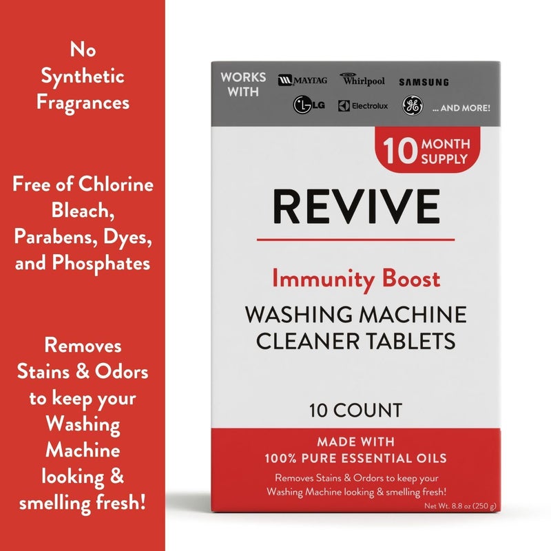 REVIVEEO Immunity Boost Washing Machine Cleaner Tablets 10ct by Revive Essential Oils - 10 Month Supply, Synthetic Fragrance Free, Stain & Odor Fighting, Essential Oils - Image 2
