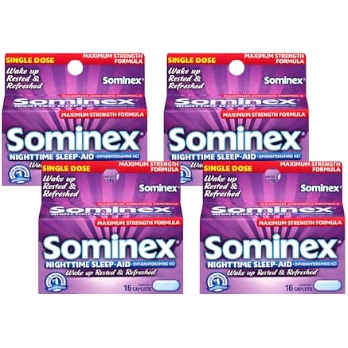 Sominex Nighttime Sleep-Aid Caplets, Maximum Strength, 16-Count Boxes (Pack of 4) - Image 1