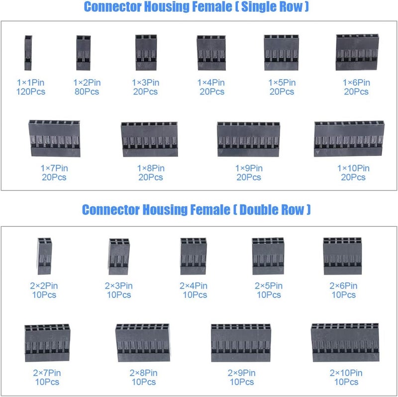 Glarks 1191Pcs 2.54mm Pitch 1 2 3 4 5 6 7 8 9 10 Pin Housing Connector and Male Female Crimp Pins with Pin Header and 10 Wire Rainbow Color Flat Ribbon IDC Cable Compatible with Dupont Connector Kit - Image 3