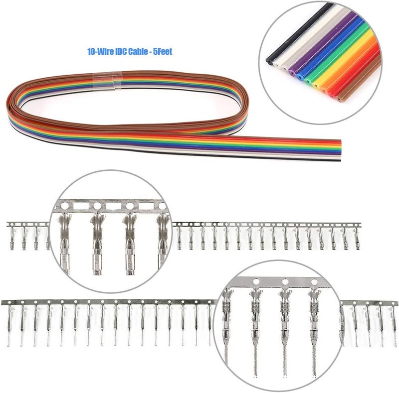 Glarks 1191Pcs 2.54mm Pitch 1 2 3 4 5 6 7 8 9 10 Pin Housing Connector and Male Female Crimp Pins with Pin Header and 10 Wire Rainbow Color Flat Ribbon IDC Cable Compatible with Dupont Connector Kit - Image 5