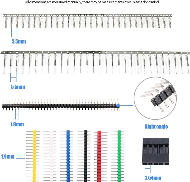 Glarks 1191Pcs 2.54mm Pitch 1 2 3 4 5 6 7 8 9 10 Pin Housing Connector and Male Female Crimp Pins with Pin Header and 10 Wire Rainbow Color Flat Ribbon IDC Cable Compatible with Dupont Connector Kit - Image 4