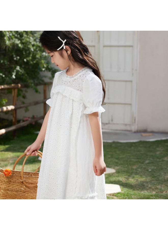Luson Chen Da Zhu Girls' White Dress, Summer New Style, Puff Sleeves, Sweet Children's Fashionable Dress, Forest-style - Image 4