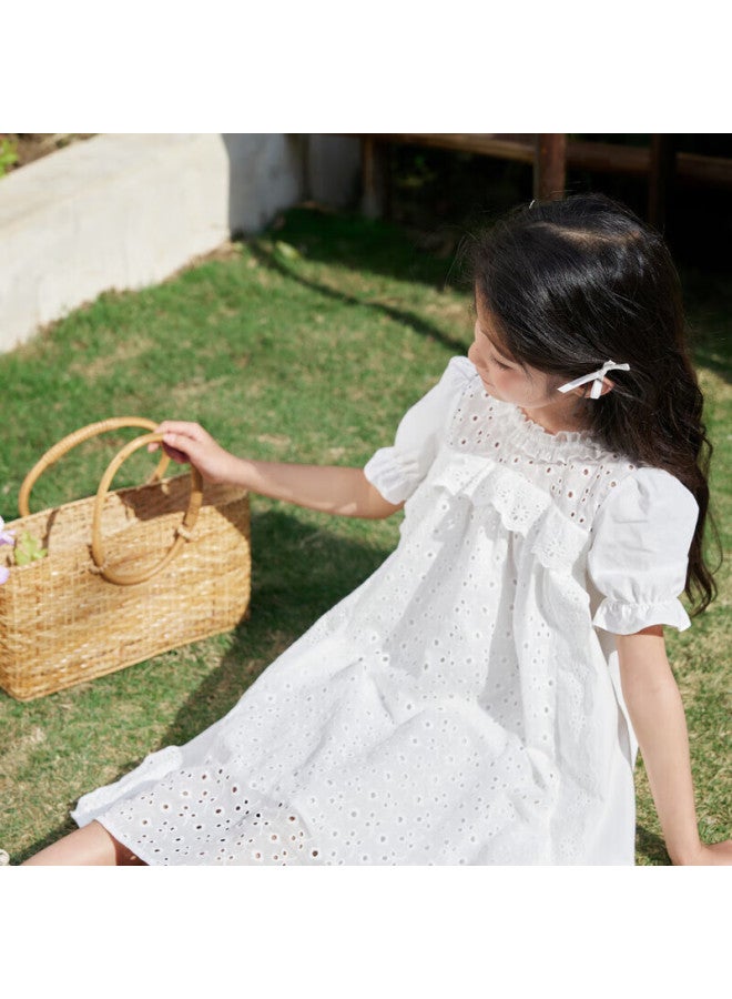 Luson Chen Da Zhu Girls' White Dress, Summer New Style, Puff Sleeves, Sweet Children's Fashionable Dress, Forest-style - Image 2