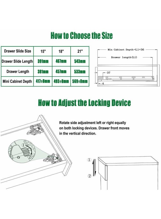 OCG Undermount Drawer Slides 21 inch (1 Pair), Full Extension Soft Close Concealed Drawer Runners, Come W/Mounting Screws and Brackets, 1 Pair - Image 3