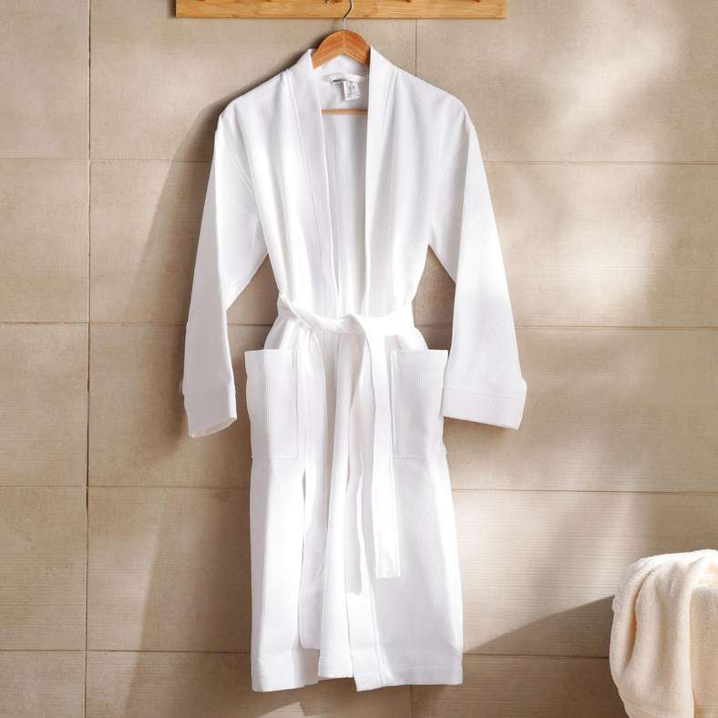 Pan Home White Waffle Texture Bathrobe for Women - Image 1