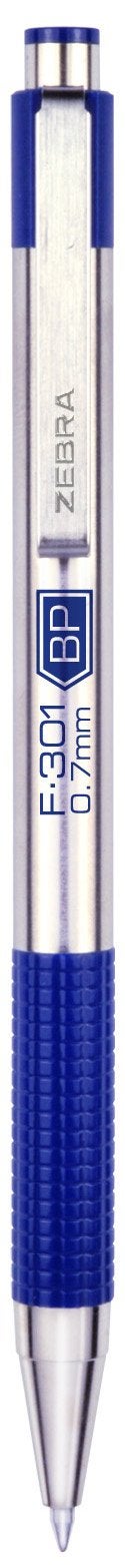 Zebra Pen F-301 Retractable Ballpoint Pen, Stainless Steel Barrel, Fine Point, 0.7mm, Blue Ink, 12-Pack - Image 2
