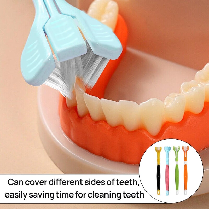 Vierone 4 Pcs 3 Sided Soft Travel Toothbrush - Autism & Kids Gentle Teeth Gum-Care Deep Cleaning - Image 4
