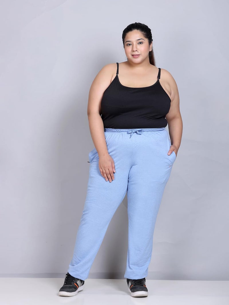 CUPID Women's Cotton Mid Rise Plus Size Plain Comfortable Track Pant, Lower, Sports Trouser, Joggers, Lounge Wear N Daily Gym Wear For Ladies_Sky Blue_6XL - Image 2