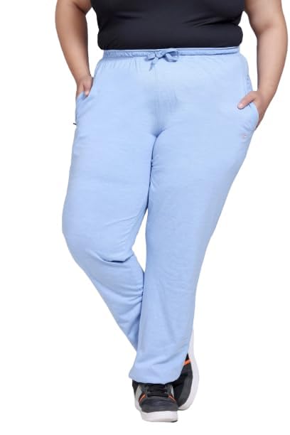 CUPID Women's Cotton Mid Rise Plus Size Plain Comfortable Track Pant, Lower, Sports Trouser, Joggers, Lounge Wear N Daily Gym Wear For Ladies_Sky Blue_6XL - Image 1
