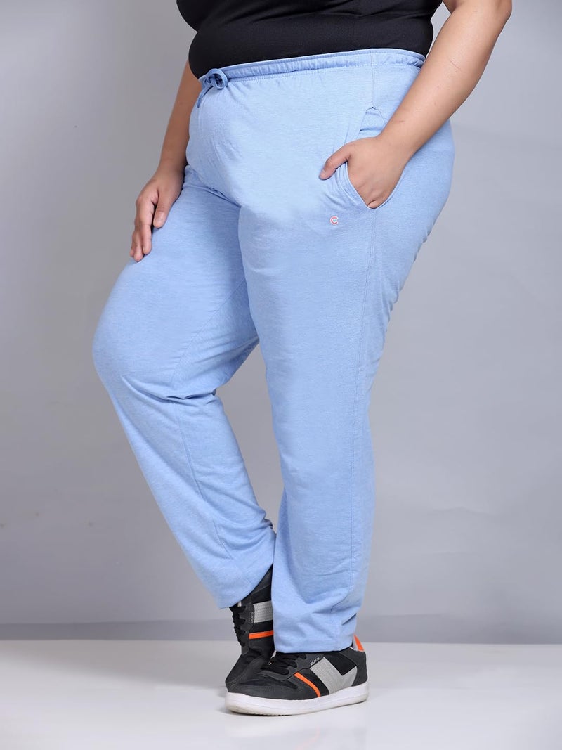 CUPID Women's Cotton Mid Rise Plus Size Plain Comfortable Track Pant, Lower, Sports Trouser, Joggers, Lounge Wear N Daily Gym Wear For Ladies_Sky Blue_6XL - Image 4