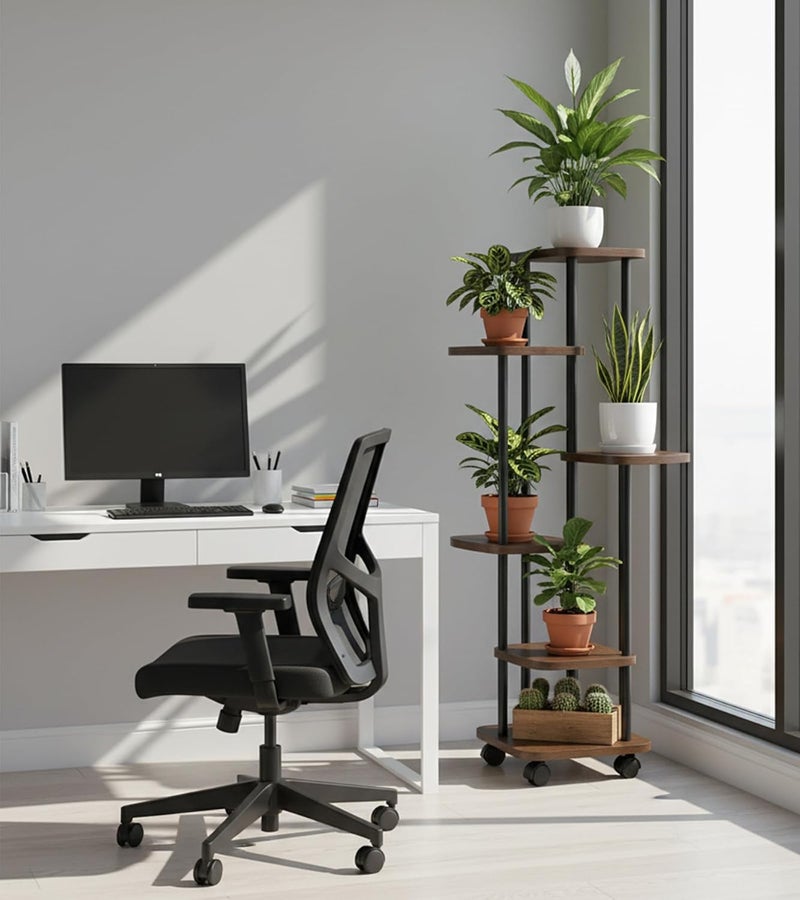 AoMige 6 Tier Corner Plant Stand with Mobile Wheels,Tall 138cm Metal Plant Shelf for Multiple Pots,Space-Saving Flower Stand Rack for Garden, Balcony,Study,Living Room & Bedroom Decor(Brown, H54.33") - Image 4