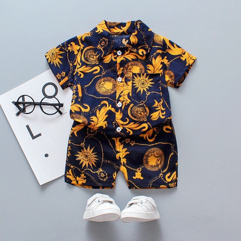 Children'S Clothing Boys' Summer Short-Sleeved Shirt Suit Beach Fashion Children'S Baby Summer Two-Piece Set Trendy Style - Image 4