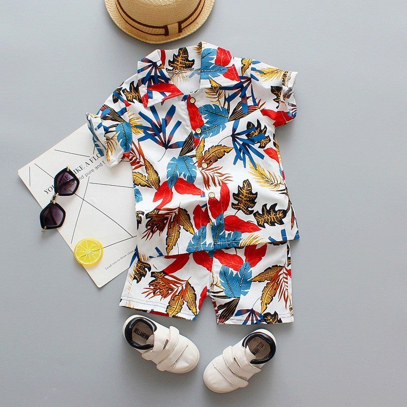 Children'S Clothing Boys' Summer Short-Sleeved Shirt Suit Beach Fashion Children'S Baby Summer Two-Piece Set Trendy Style - Image 3