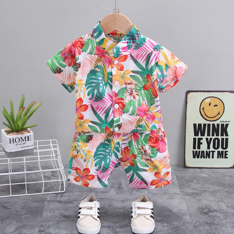 Children'S Clothing Boys' Summer Short-Sleeved Shirt Suit Beach Fashion Children'S Baby Summer Two-Piece Set Trendy Style - Image 2
