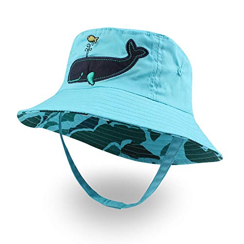 XIAOHAWANG Baby Boy Bucket Toddler Kids Sun Hat UPF 50+ Wide Brim Outdoor Beach Caps Play hat (Whale, XXS(0-3 Months)) - Image 1