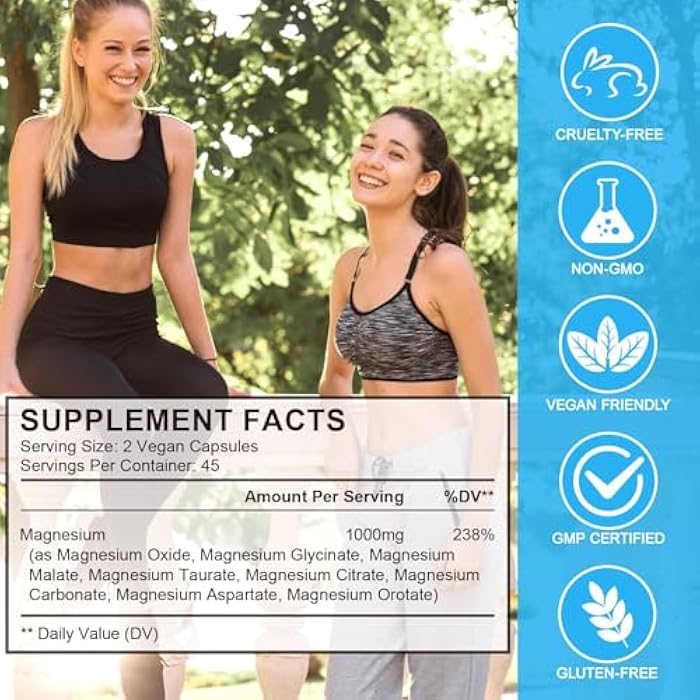 ITSDAWN 8-in-1 Magnesium Complex 90 Capsules, 1000mg with Magnesium Glycinate, Citrate, Malate, Taurate, Easy Absorption for Health, Energy, Non-GMO, Vegan - Image 3