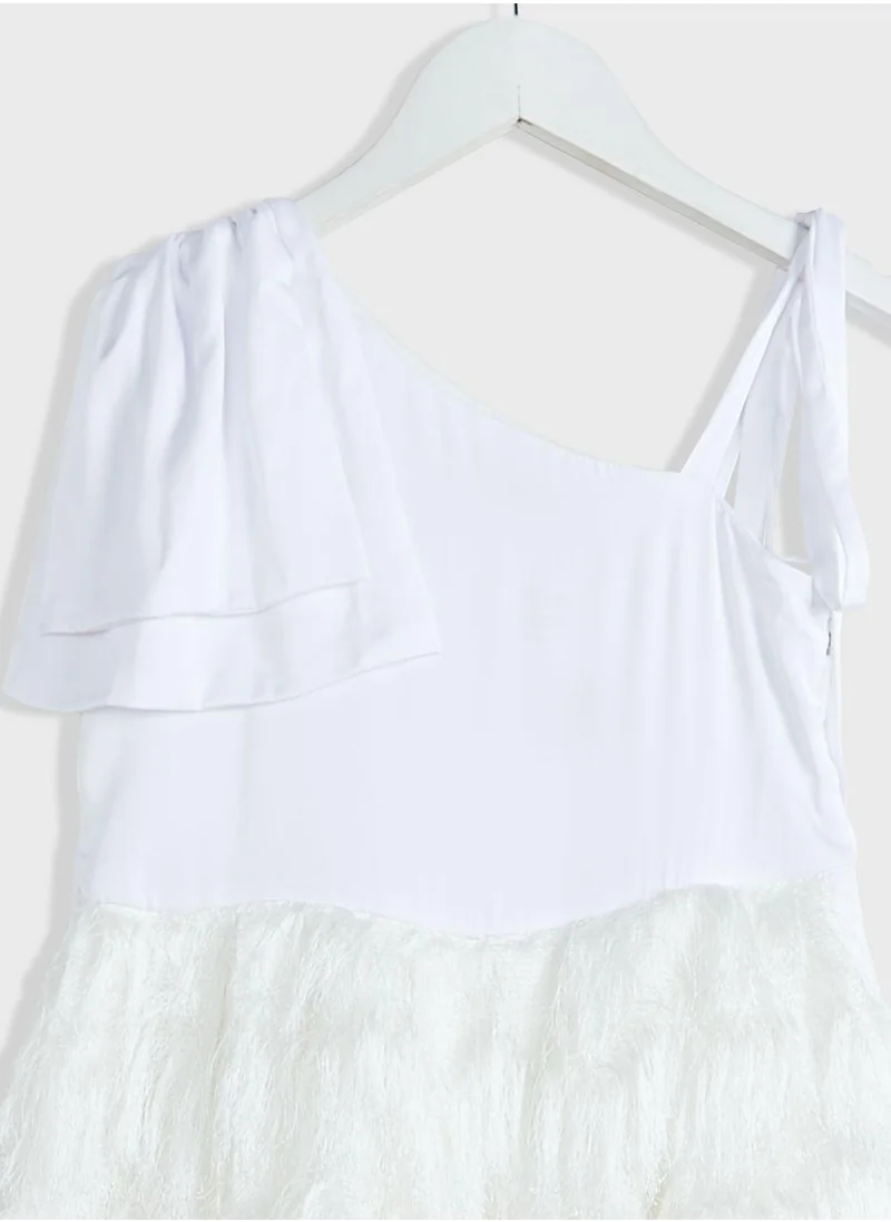 Little Golden Apple Fringed Asymmetrical Dress