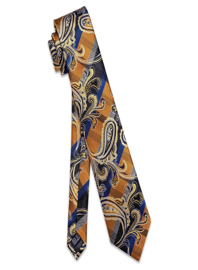 YourTies Gold Ties and Pocket Square Set for Men Silk Paisley Necktie with Lapel Pin Casual Wedding Party - Image 5
